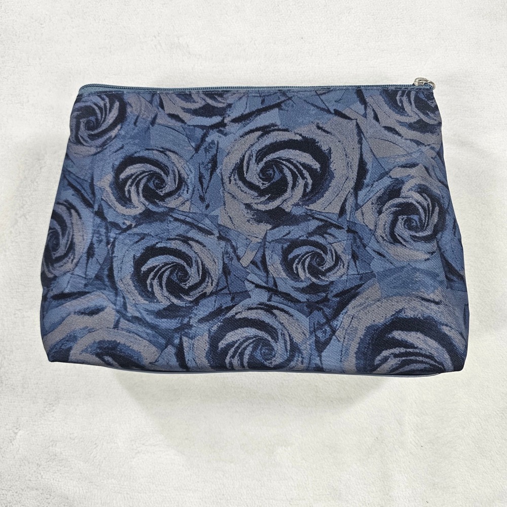 Lancome Cosmetic Bag Womens Medium Blue Excellent Rose Floral Zipper Pouch